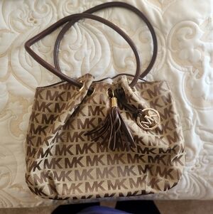Michael Kors Tan and Brown Logo Shoulder Bag